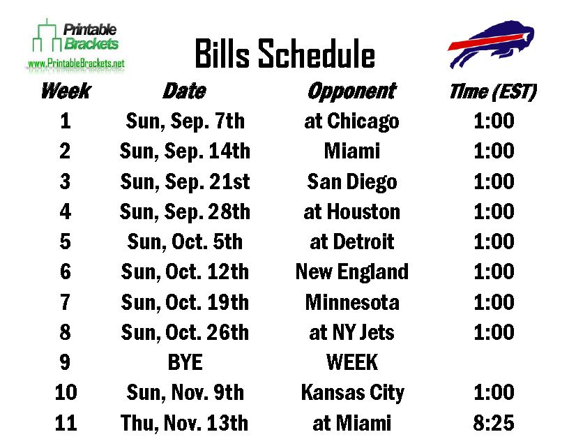 Buffalo Bills Schedule 2024 25 Printable Free Download Kial Selina