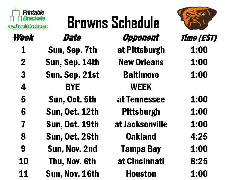 Printable Browns Schedule