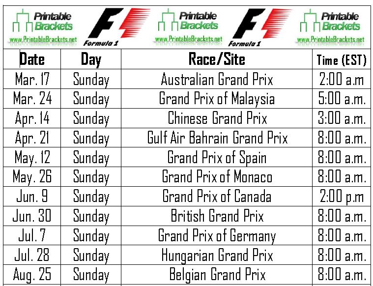 screenshot of the f1 schedule
