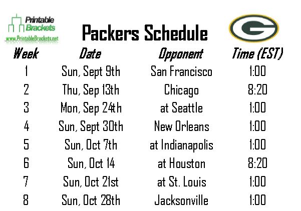 packer schedule for 2016