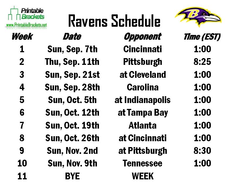 Free Ravens Schedule
