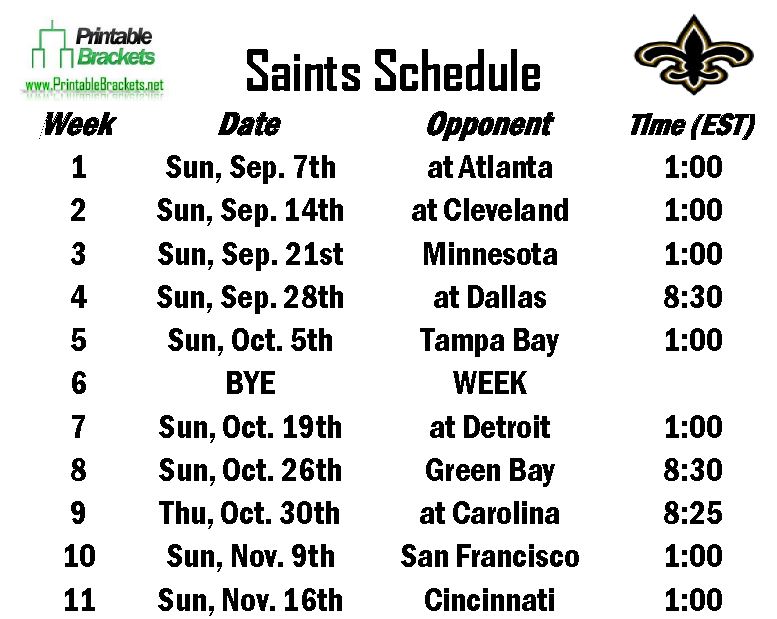 Saints Schedule | New Orleans Schedule