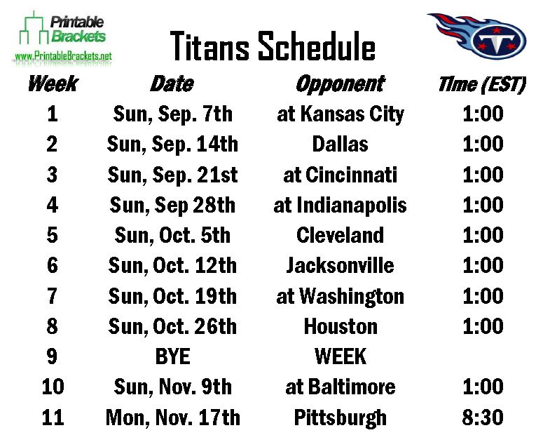 Titans Schedule Tennessee Titans Schedule