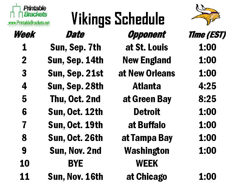 Minnesota Vikings Schedule 202424 Printable Rana Ursula