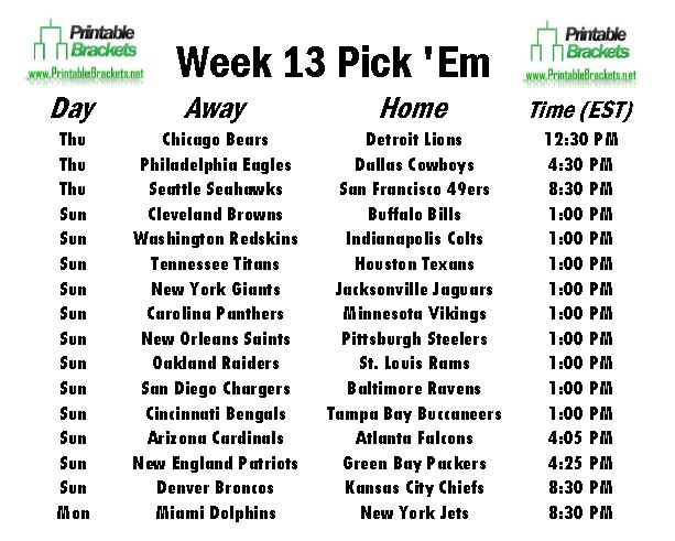 week 13 pick em 2022