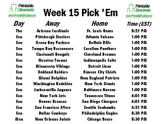 Printable Week 1 NFL Schedule Pick Em Sheets