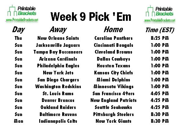 NFL Week 17 Pick'em Against the Spread Sheets - Printable