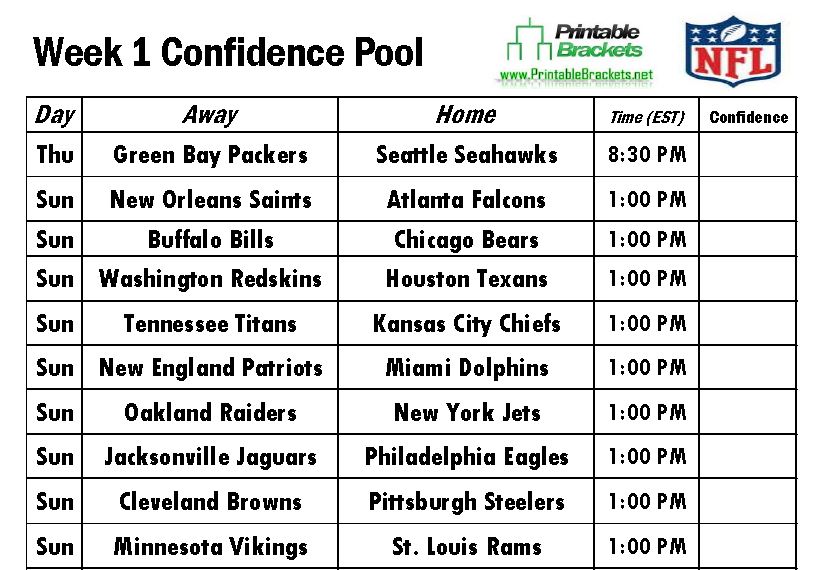 Printable NFL Week 1 Schedule Pick em Pool 2023