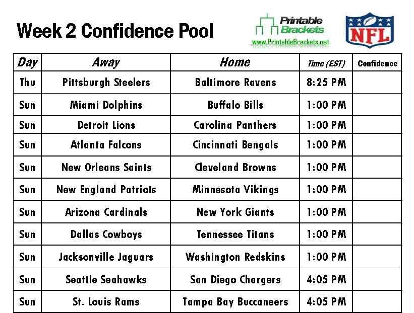 Week 2 Printable Nfl Schedule