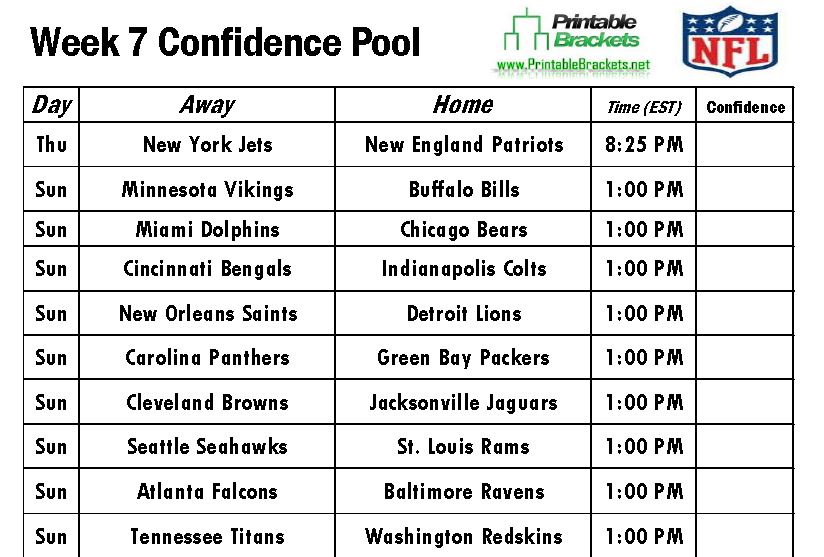 NFL Week 7 Confidence Pool Sheet 2023 - Printable