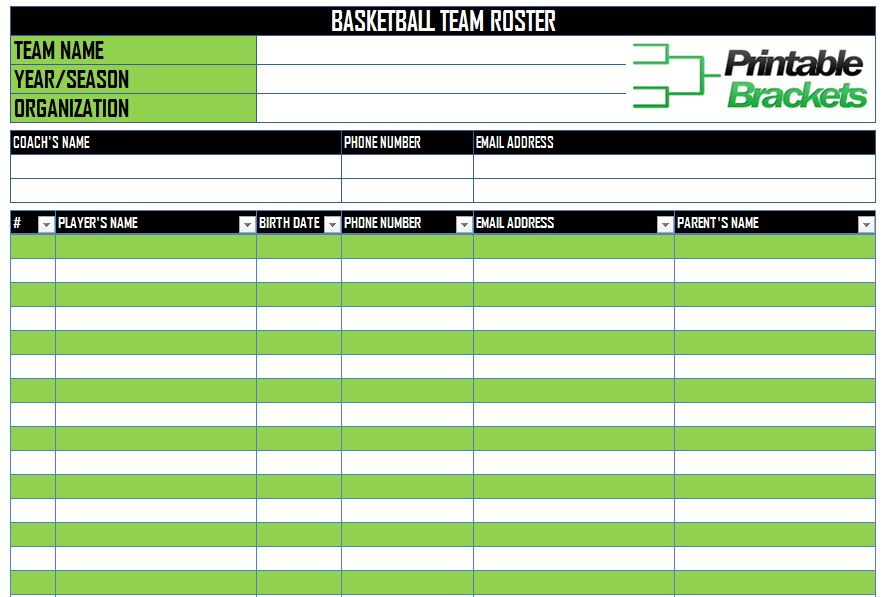 Basketball Roster Template Basketball Team Roster Template