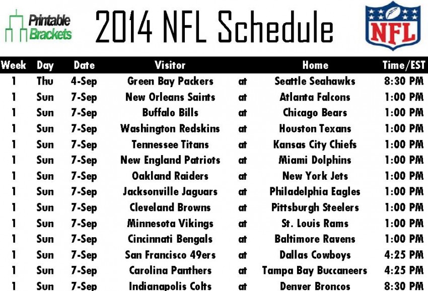 Nfl Week 5 Printable Schedule Printable World Holiday