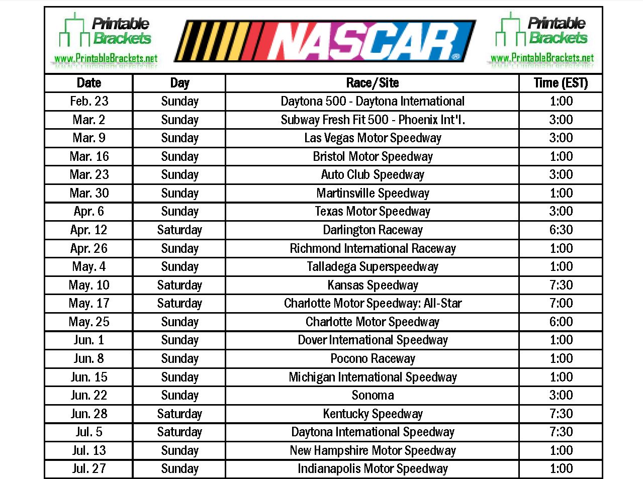 Free NASCAR Schedule