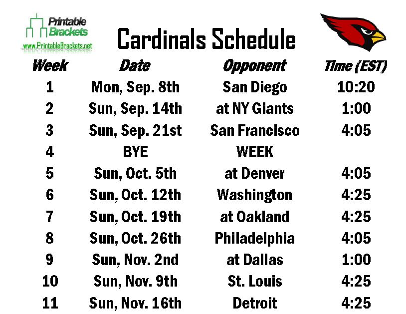 Printable Cardinals Schedule