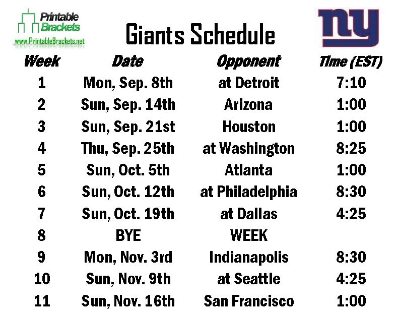 Giants Schedule New York Giants Schedule