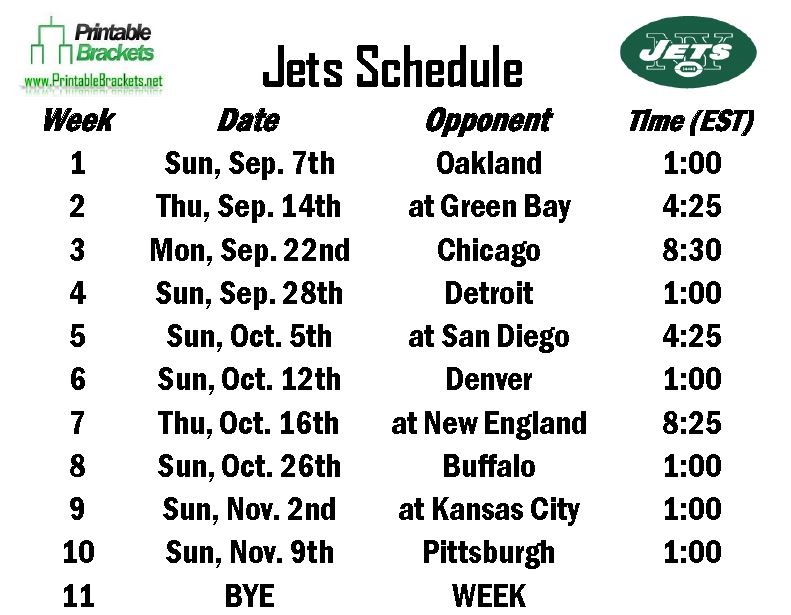 Jets Schedule New York Jets Schedule
