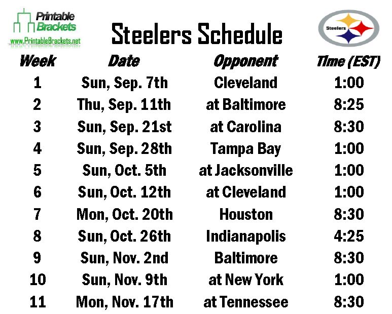 Printable Steelers Schedule